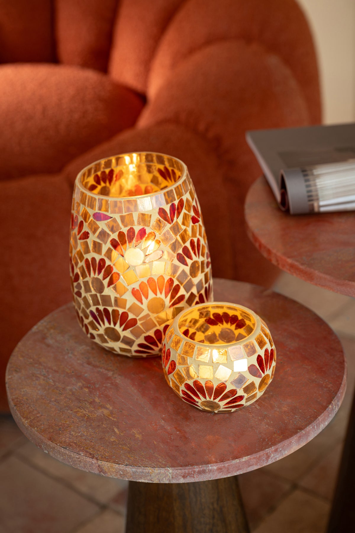 Candle Holder Glass Off-White/Warm Yellow Small - Tuincentrum Lopik