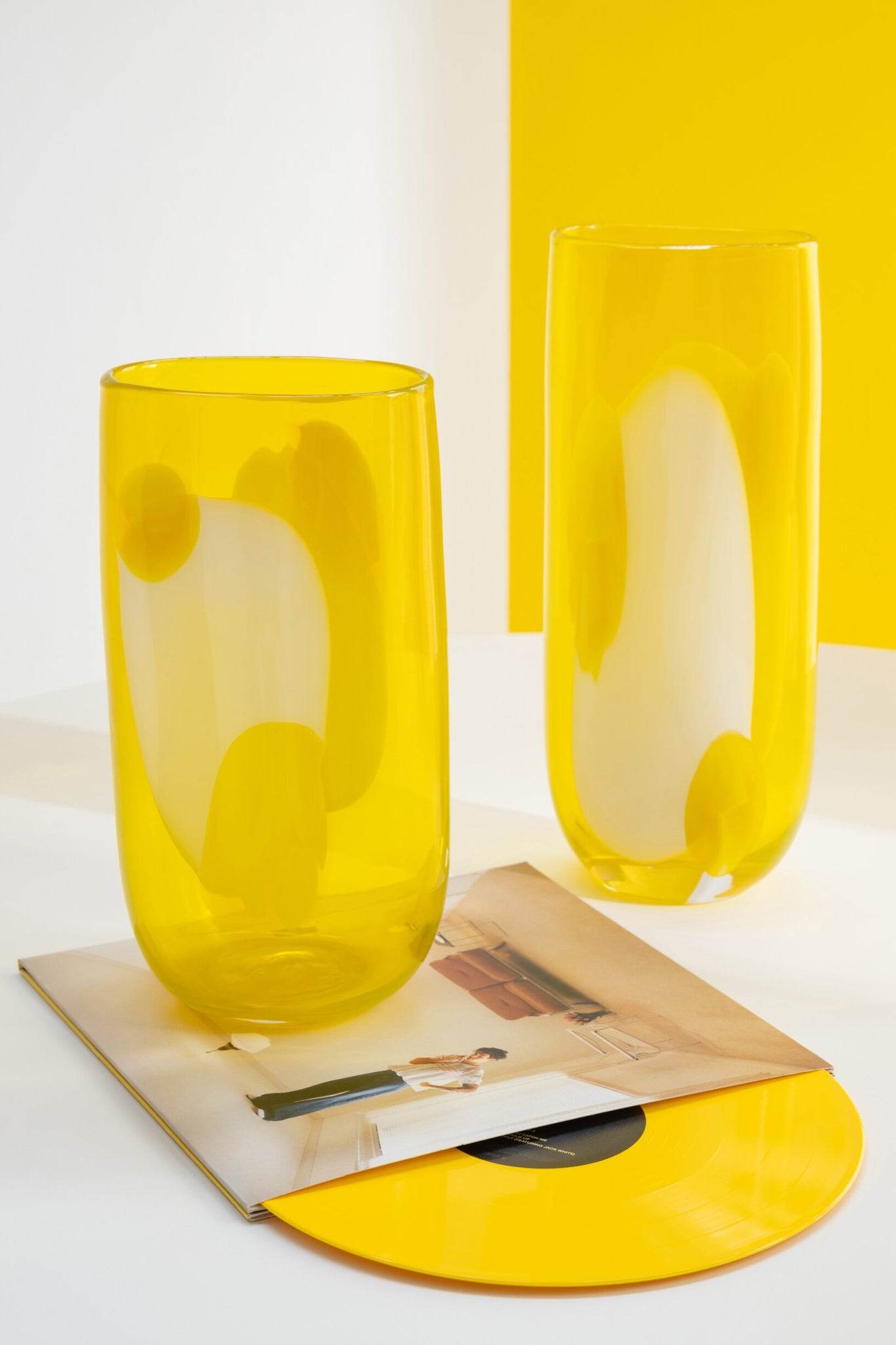 J-LINE VASE MONA GLASS TRANSPARENT/YELLOW LARGE
