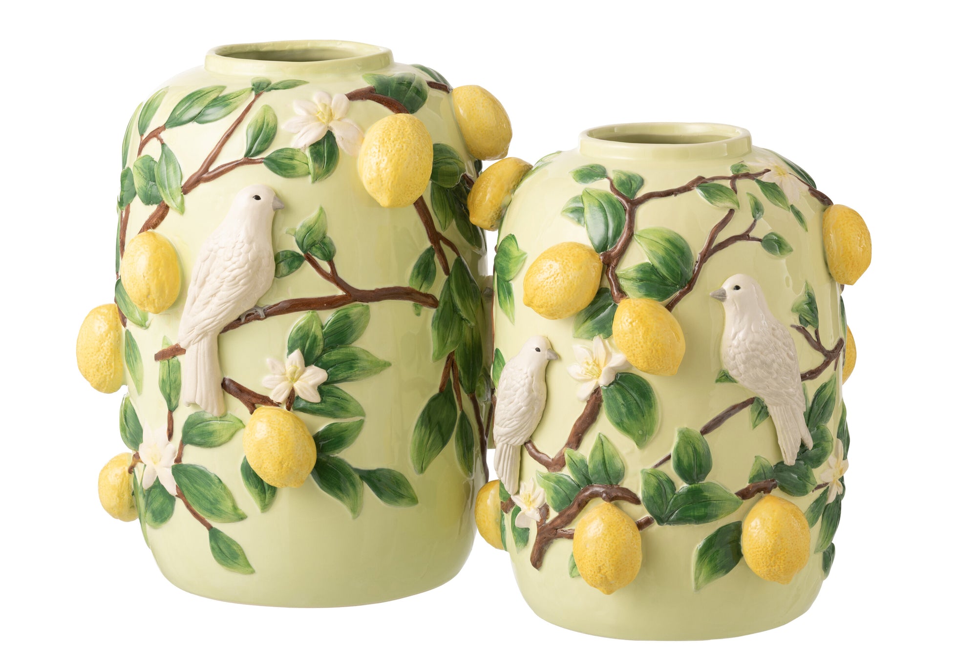 J-LINE VASE BIRD/LEMONS CERAMIC GREEN/YELLOW LARGE - Tuincentrum Lopik