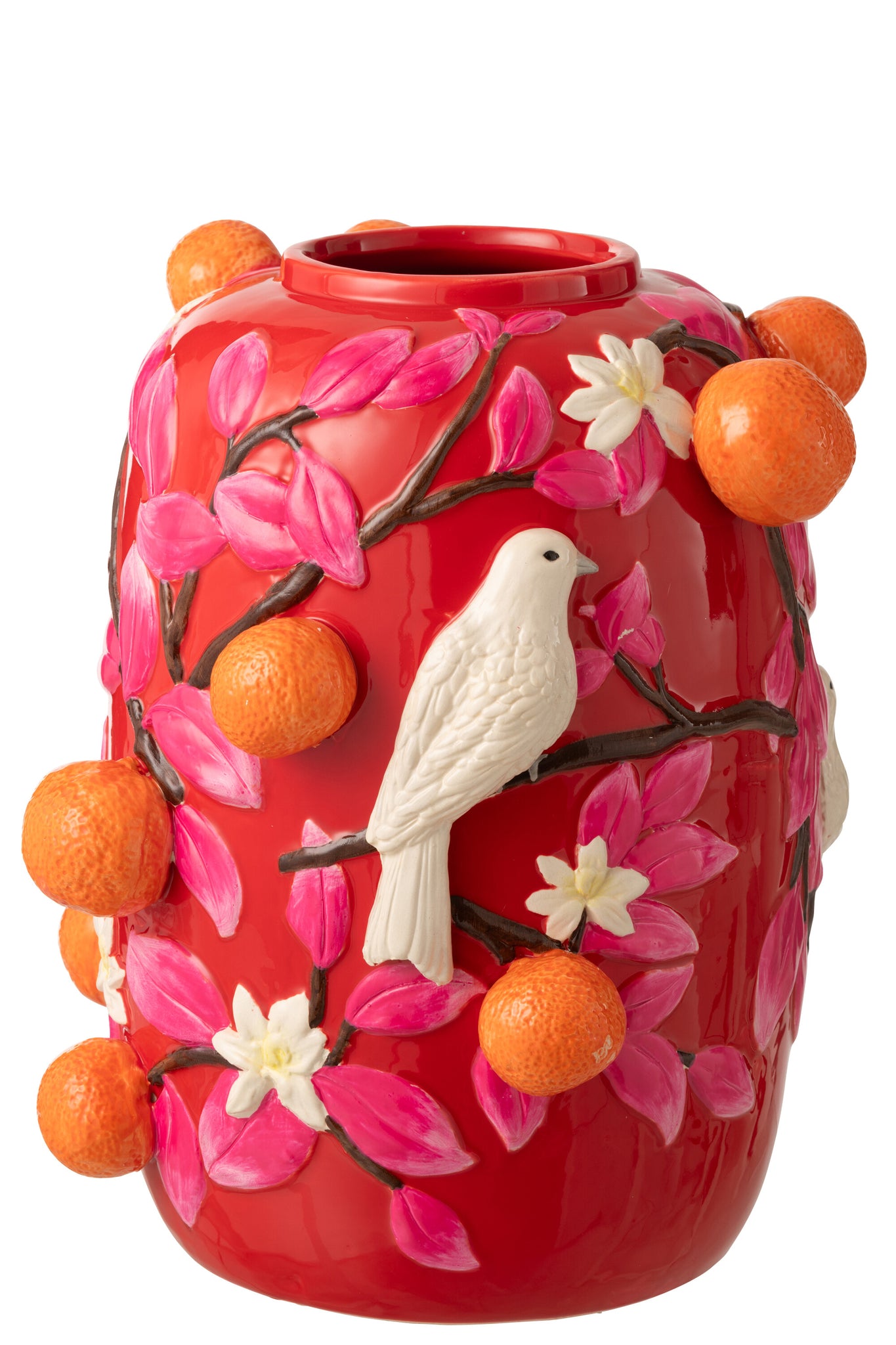 J-LINE VASE BIRD/ORANGES CERAMIC PINK/ORANGE LARGE
