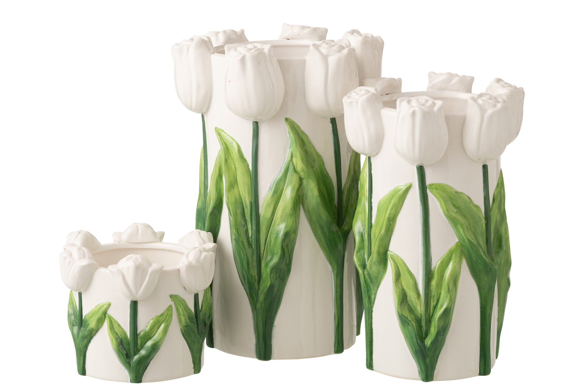 J-LINE VASE TULIP CERAMIC WHITE/GREEN LARGE - Tuincentrum Lopik