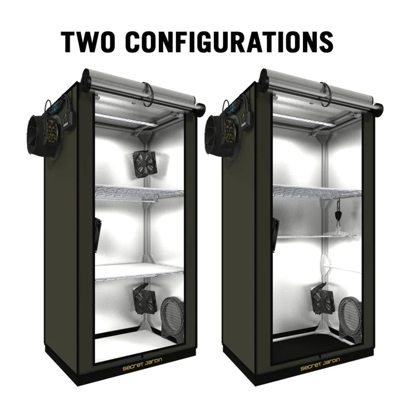 SECRET JARDIN GR60 THE ORIGINAL 60 COMPLETE KWEEKTENT SET MET 60 WATT VERLICHTING, CIRCULATIE EN AFZUIGING 60 X 40 X 116 CM