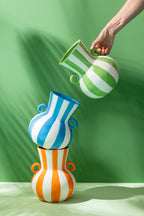 Vase Striped Ceramic Green/White - Tuincentrum Lopik