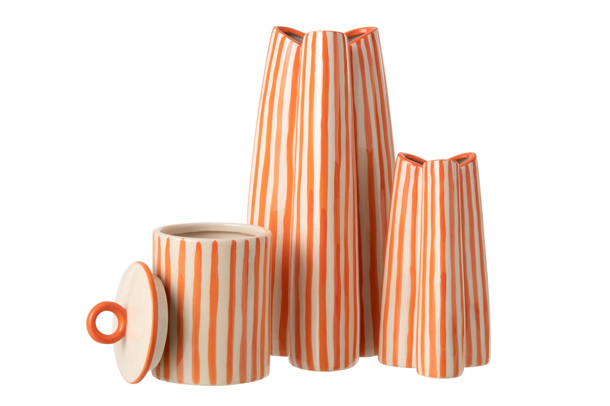 J-LINE VASE STRIPED CERAMIC OFF-WHITE/ORANGE LARGE