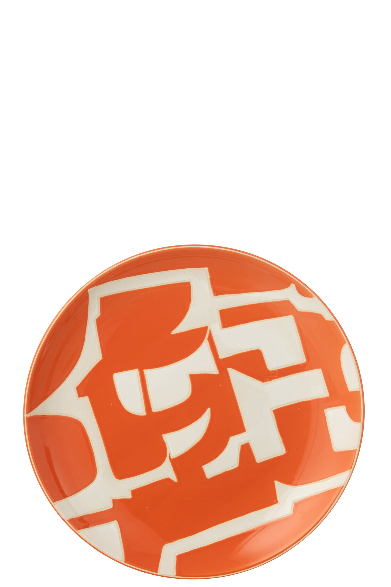 J-LINE DECORATIEF DIENBLAD GEOMETRISCH PORSELEIN WIT/ORANJE - Tuincentrum Lopik
