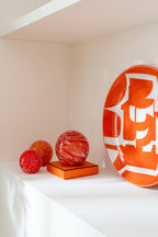 J-LINE DECORATIEF DIENBLAD GEOMETRISCH PORSELEIN WIT/ORANJE - Tuincentrum Lopik