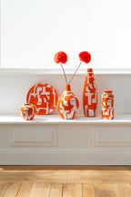 J-LINE DECORATIEF DIENBLAD GEOMETRISCH PORSELEIN WIT/ORANJE - Tuincentrum Lopik