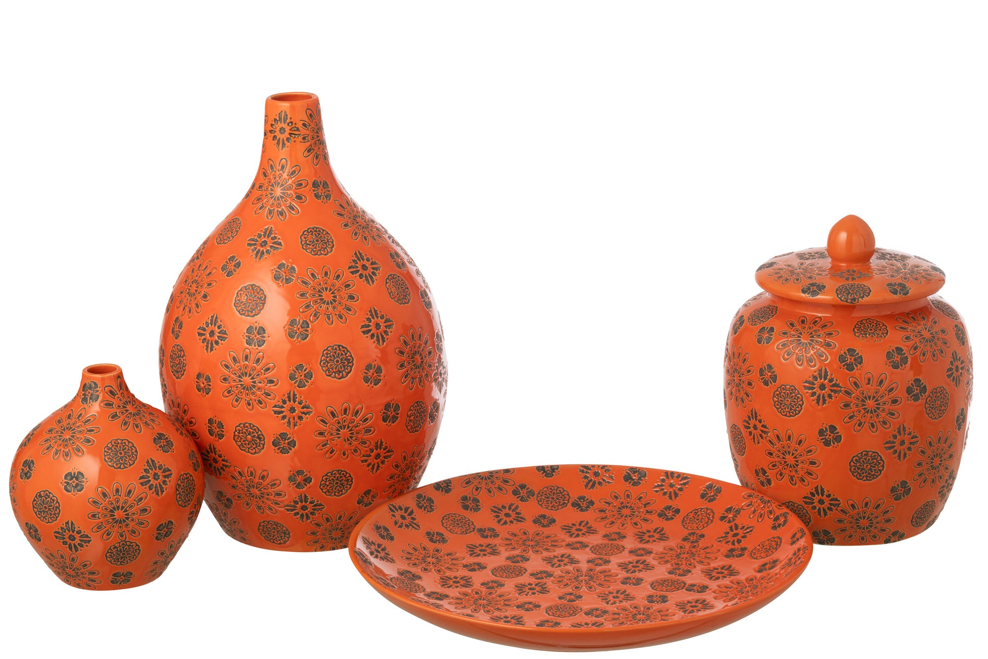 J-LINE DECORATIEF DIENBLAD BILLY PORSELEIN ORANJE/ZWART - Tuincentrum Lopik