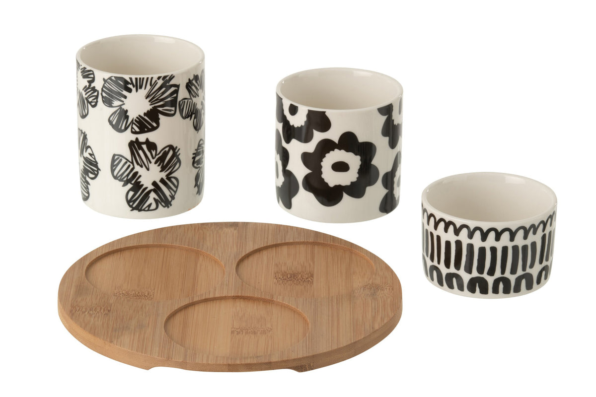 J-LINE APPETIZER SET CERAMIC WHITE/BLACK SMALL