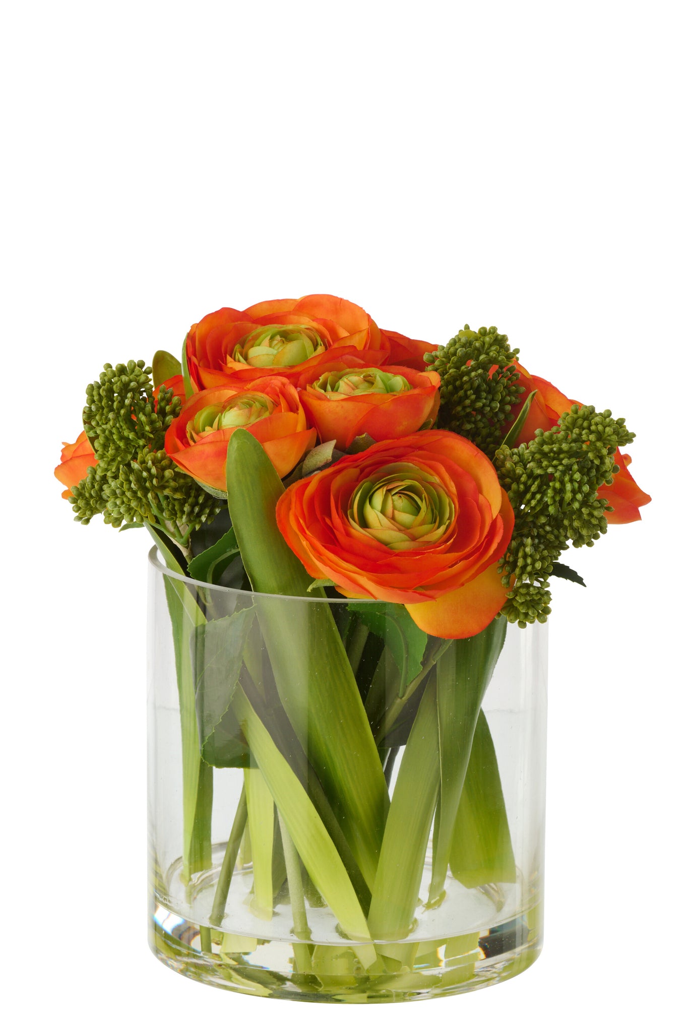 Ranunculus In Vase Fabric Orange/Transparent Large - Tuincentrum Lopik