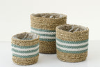 J-LINE SET OF 3 FLOWERPOT STRIPED SEAGRASS NATURAL/TURQUOISE - Tuincentrum Lopik