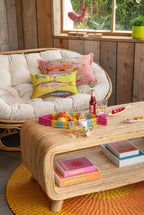 J-LINE VLOERKLEED GESTREEPT RAFFIA GEEL 150X150 CM