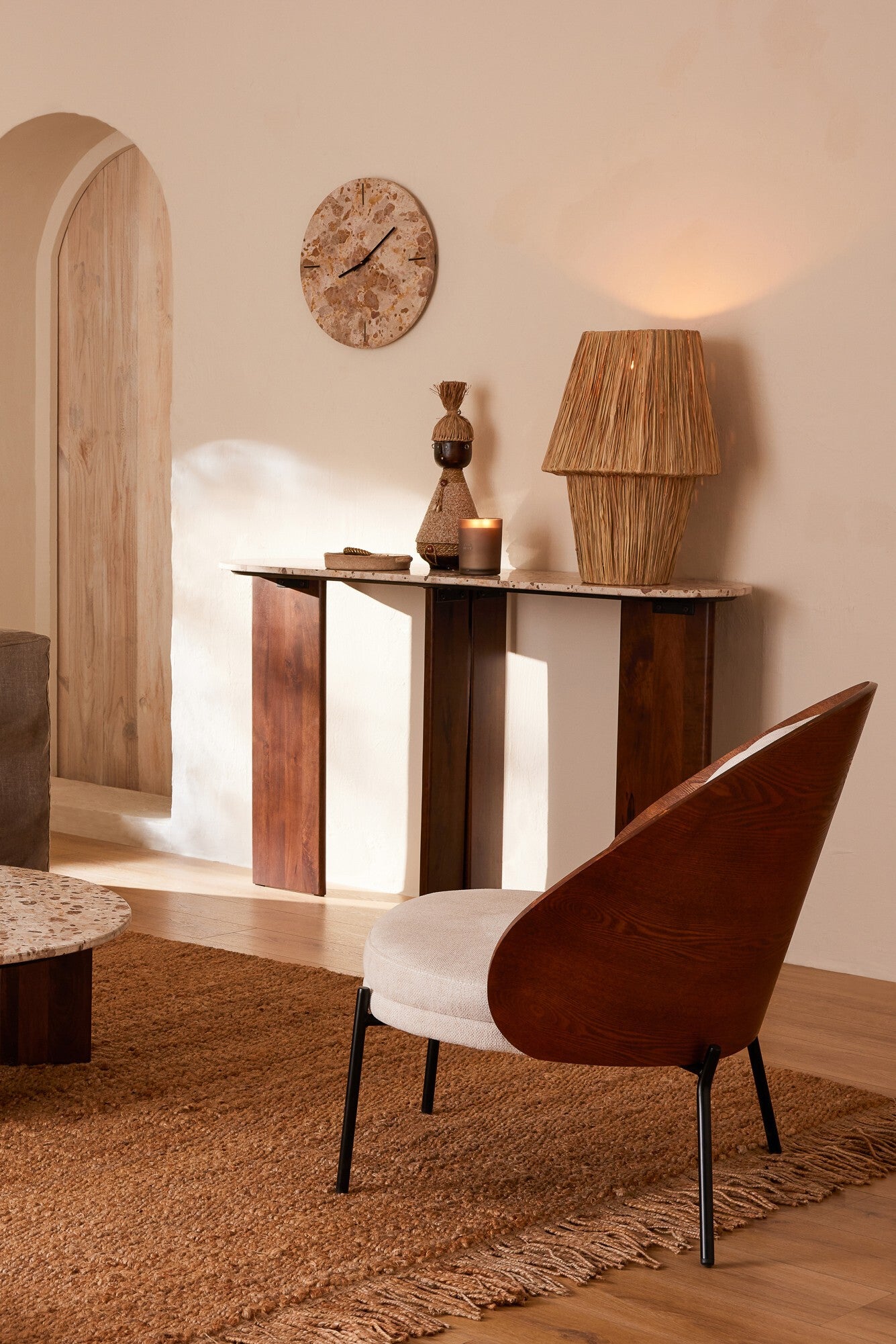 J-LINE WANDKLOK ROND MARMER BEIGE/ZWART - Tuincentrum Lopik