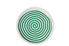 J-LINE TRAY ROUND MANGO WOOD GREEN/WHITE