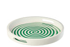 J-LINE TRAY ROUND MANGO WOOD GREEN/WHITE