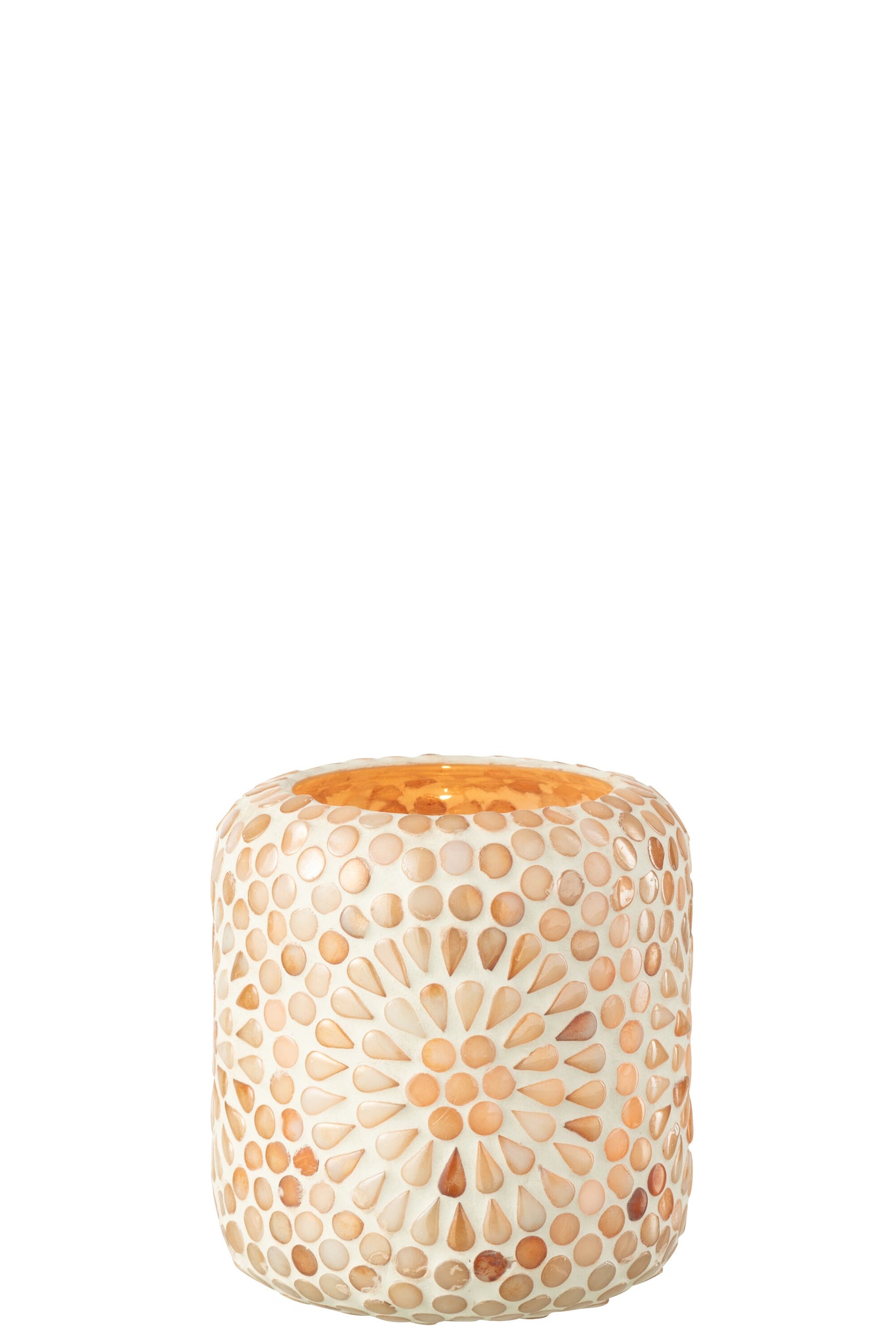 J-LINE KAARSENHOUDER MOZAÏEK GLAS BEIGE/WIT 10X10X11CM - Tuincentrum Lopik