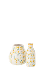 J-LINE VASE FLOWERS DOLOMITE WHITE/LIGHT YELLOW