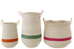 J-LINE SET OF 3 BASKET WITH HANDLE STRIPED SEAGRASS MULTI
