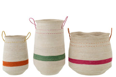 J-LINE SET OF 3 BASKET WITH HANDLE STRIPED SEAGRASS MULTI