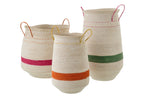 J-LINE SET OF 3 BASKET WITH HANDLE STRIPED SEAGRASS MULTI