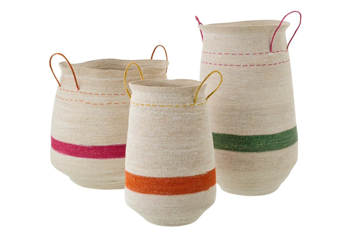 J-LINE SET OF 3 BASKET WITH HANDLE STRIPED SEAGRASS MULTI