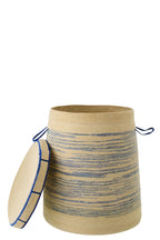 J-LINE MAND MET HANDVAT + DEKSEL GESTREEPT ZEEGRAS NATUREL/BLAUW 51X51XH60CM - Tuincentrum Lopik