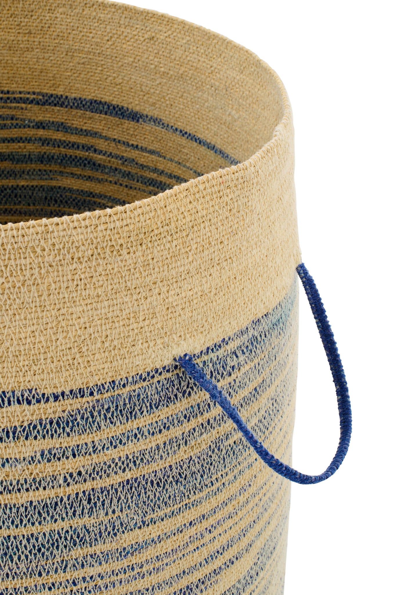 J-LINE MAND MET HANDVAT + DEKSEL GESTREEPT ZEEGRAS NATUREL/BLAUW 51X51XH60CM - Tuincentrum Lopik