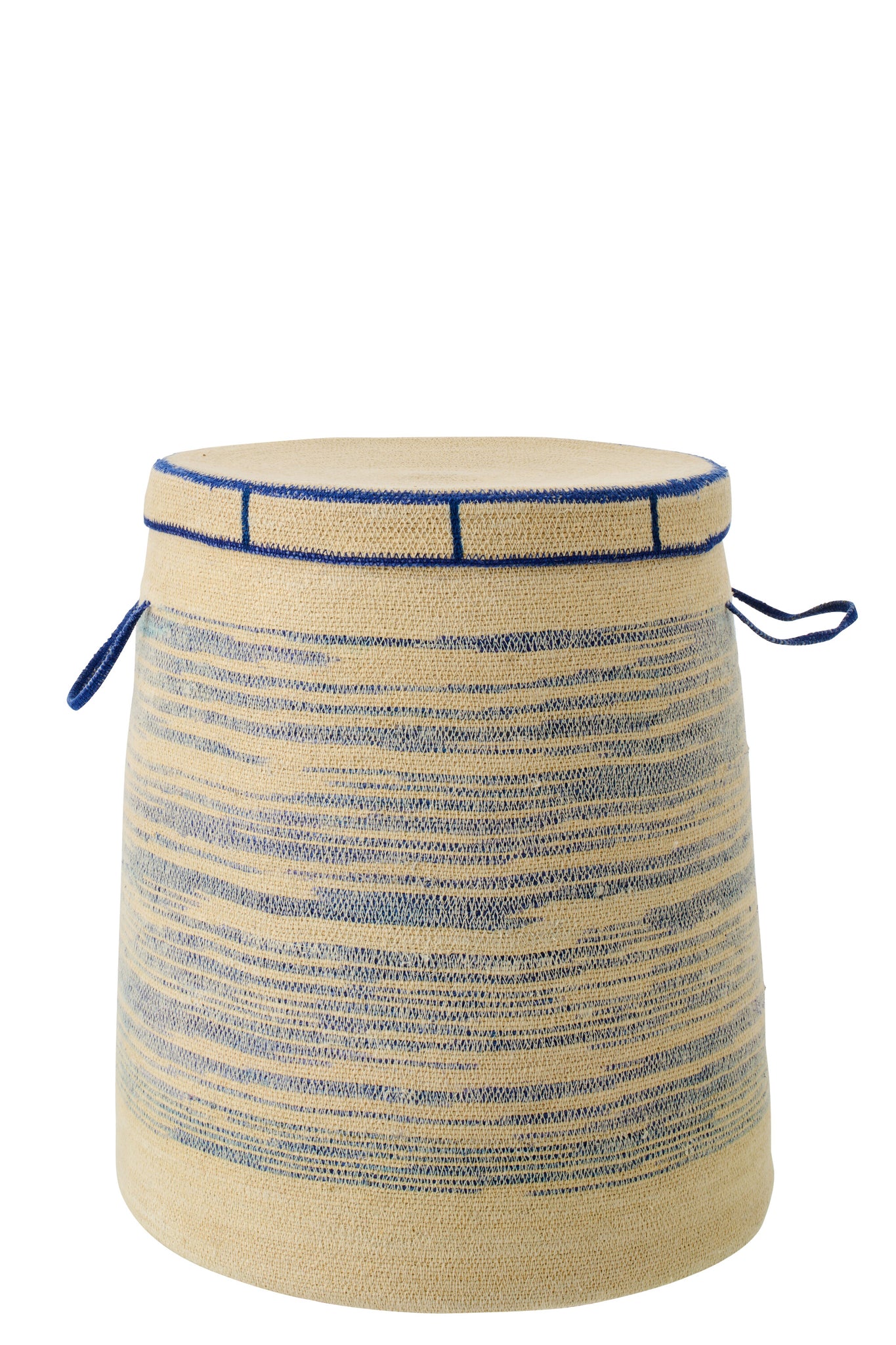 J-LINE MAND MET HANDVAT + DEKSEL GESTREEPT ZEEGRAS NATUREL/BLAUW 51X51XH60CM - Tuincentrum Lopik