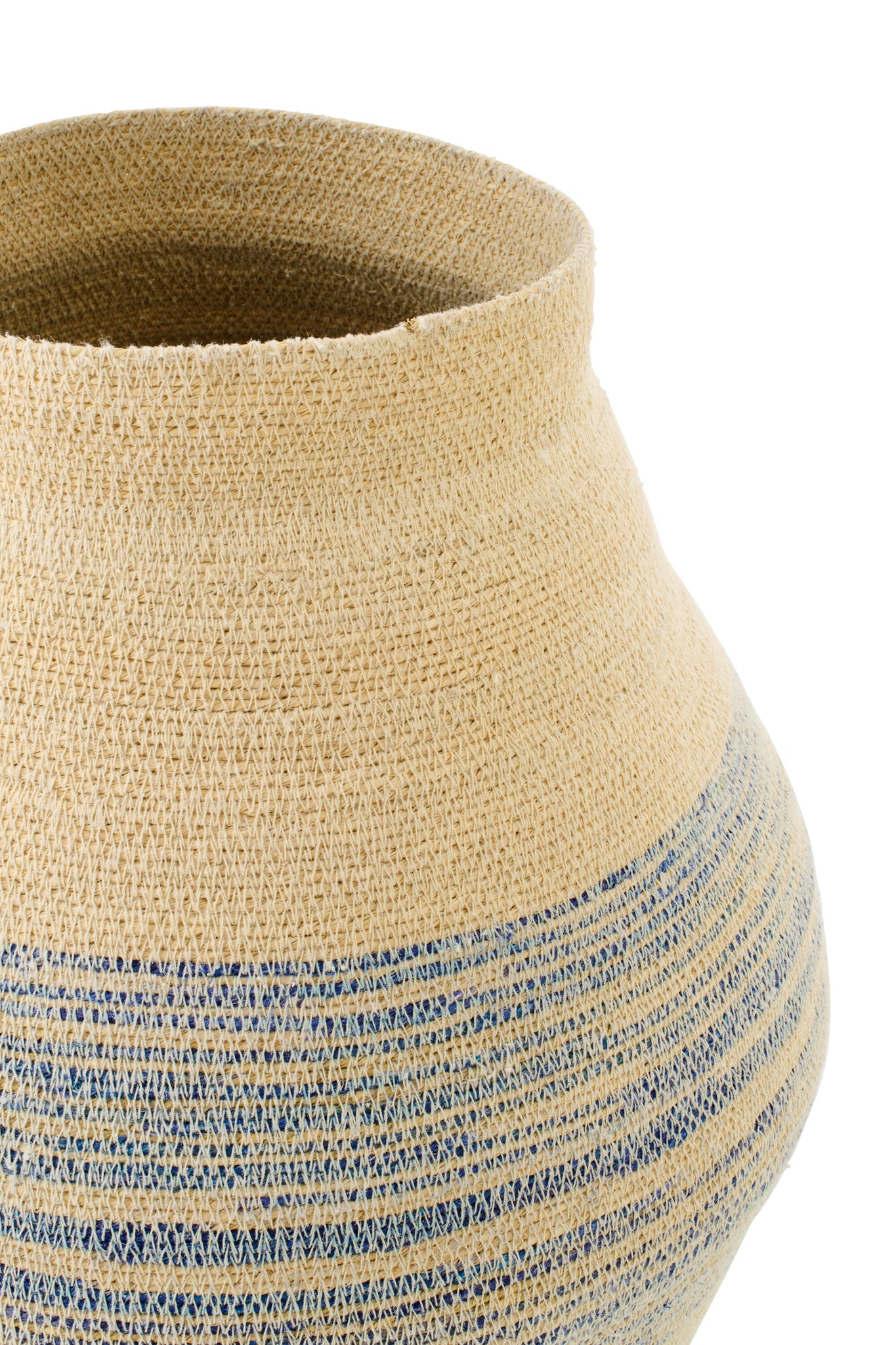 J-LINE MAND GESTREEPT ZEEGRAS NATUREL/BLAUW SMALL 40X40XH50CM - Tuincentrum Lopik
