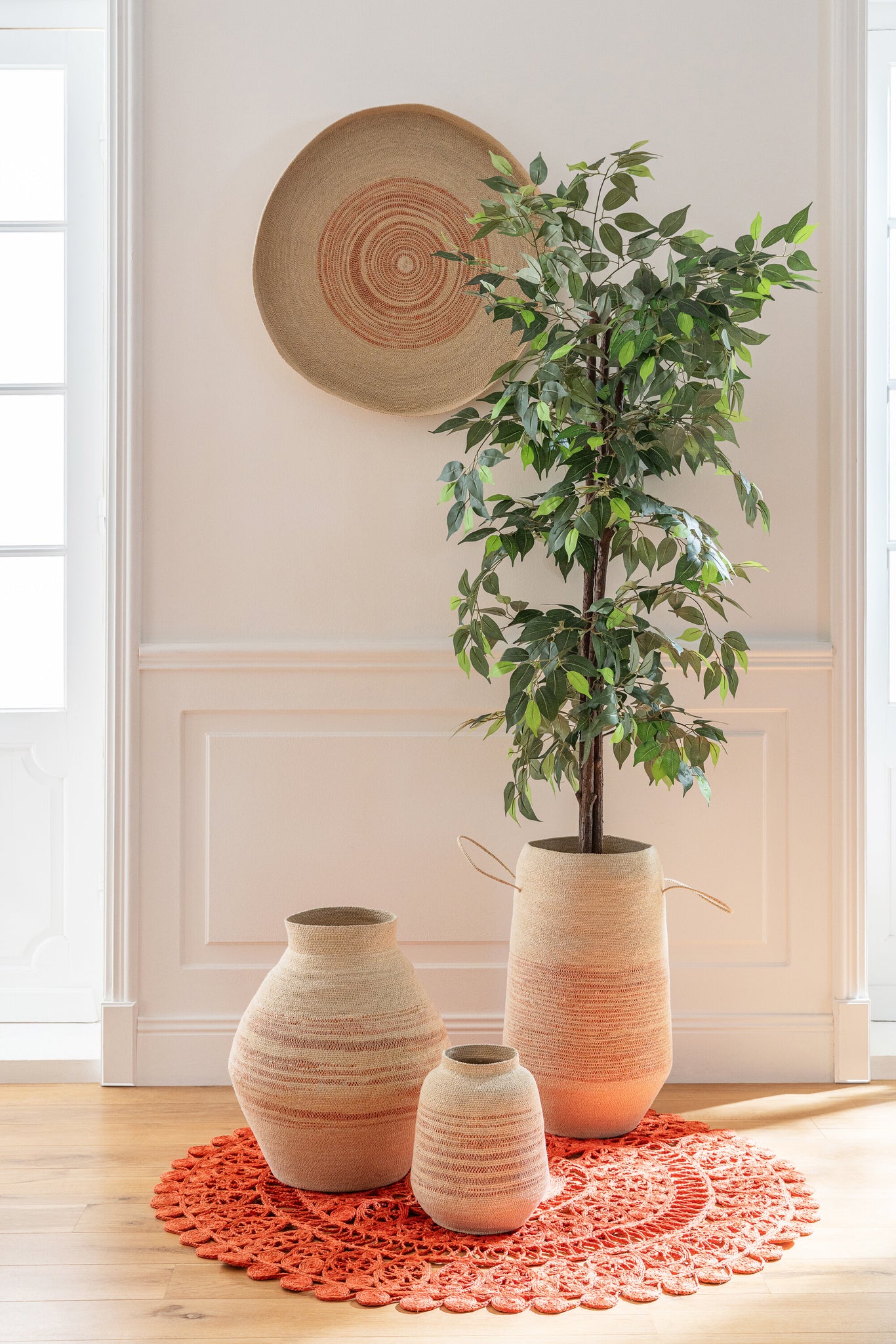 J-LINE BASKET STRIPED SEAGRASS NATURAL/DARK ORANGE