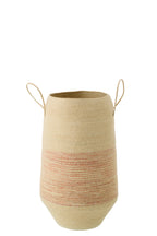 J-LINE MAND MET HANDVAT GESTREEPT ZEEGRAS NATUREL/DONKERORANJE 34X34XH60CM - Tuincentrum Lopik