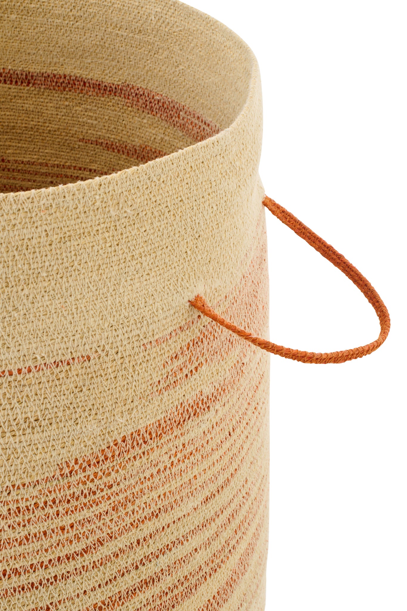 J-LINE MAND MET HANDVAT + DEKSEL GESTREEPT ZEEGRAS NATUREL/DONKERORANJE 51X51XH60CM - Tuincentrum Lopik