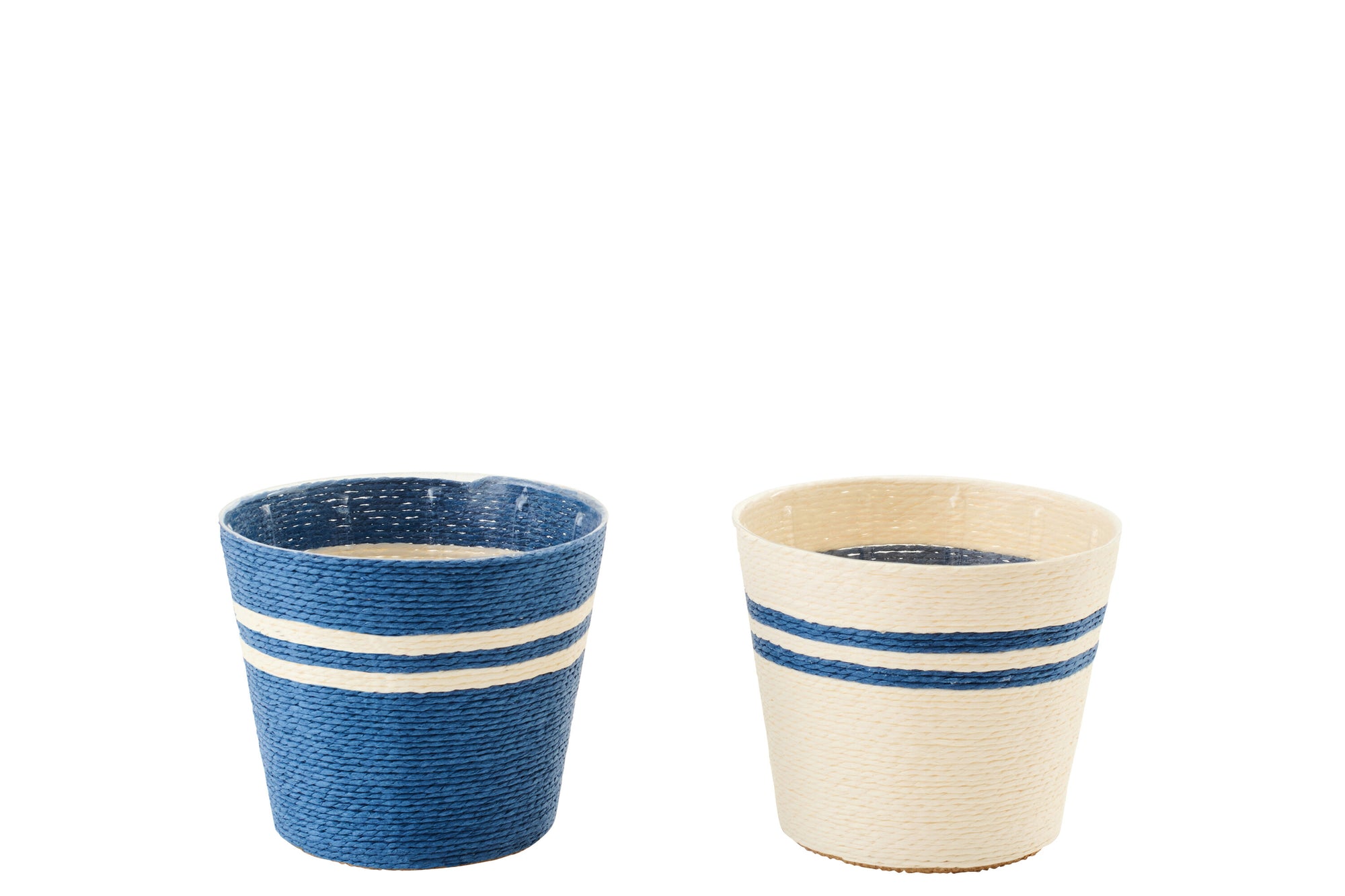 J-LINE BLOEMPOT GESTREEPT PAPIER WIT/DONKERBLAUW - MEDIUM - SET VAN 2 - Tuincentrum Lopik