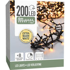 Micro Cluster 200 Led - 4M - Extra Warm Wit - Batterij - Lichtfuncties - Geheugen - Timer