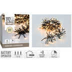 Clusterverlichting 192 Led -  1.4M - Warm Wit - Batterij - Lichtfuncties - Geheugen - Timer