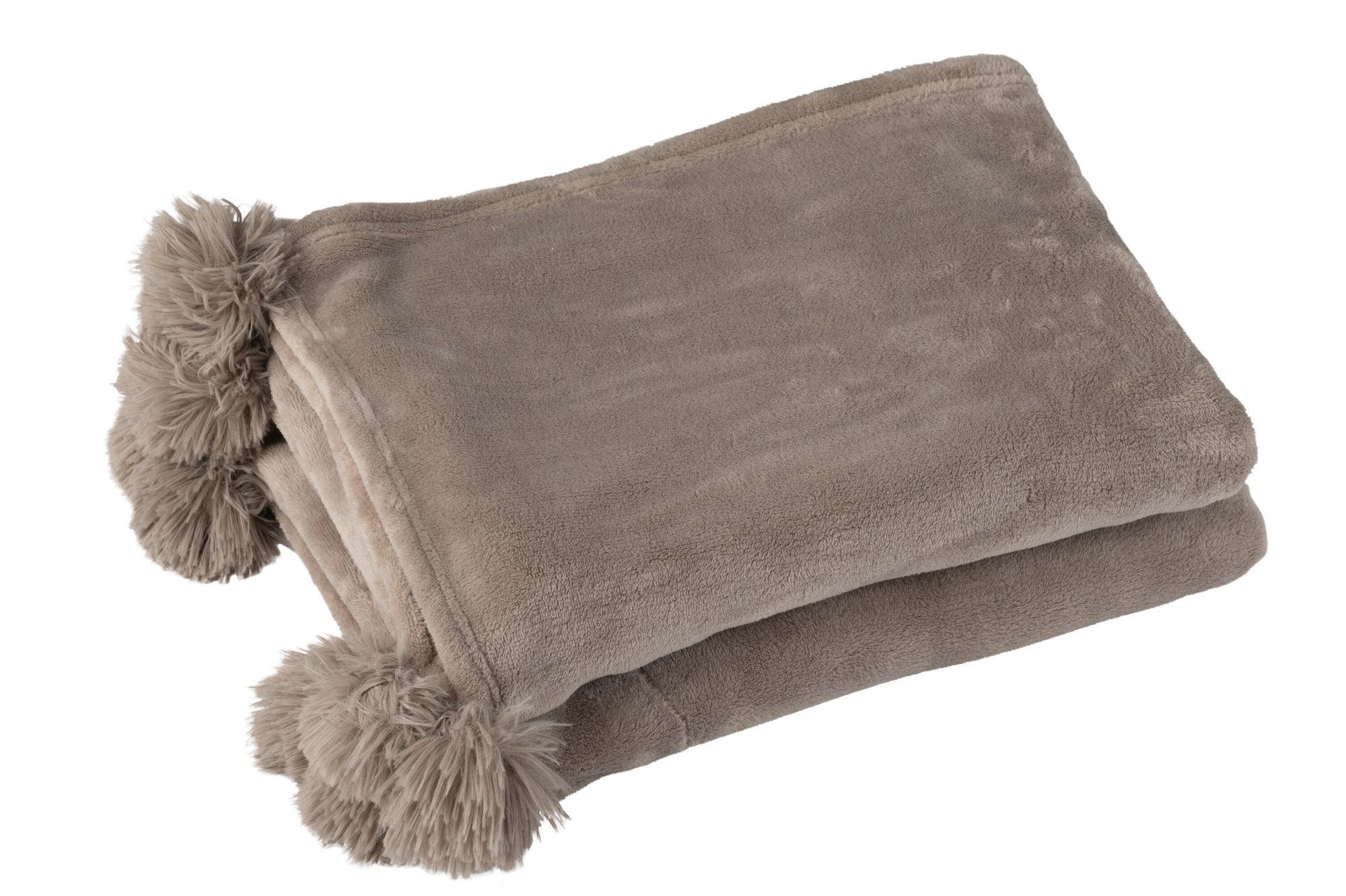 J-LINE PLAID POMPOM POLYESTER TAUPE - Tuincentrum Lopik