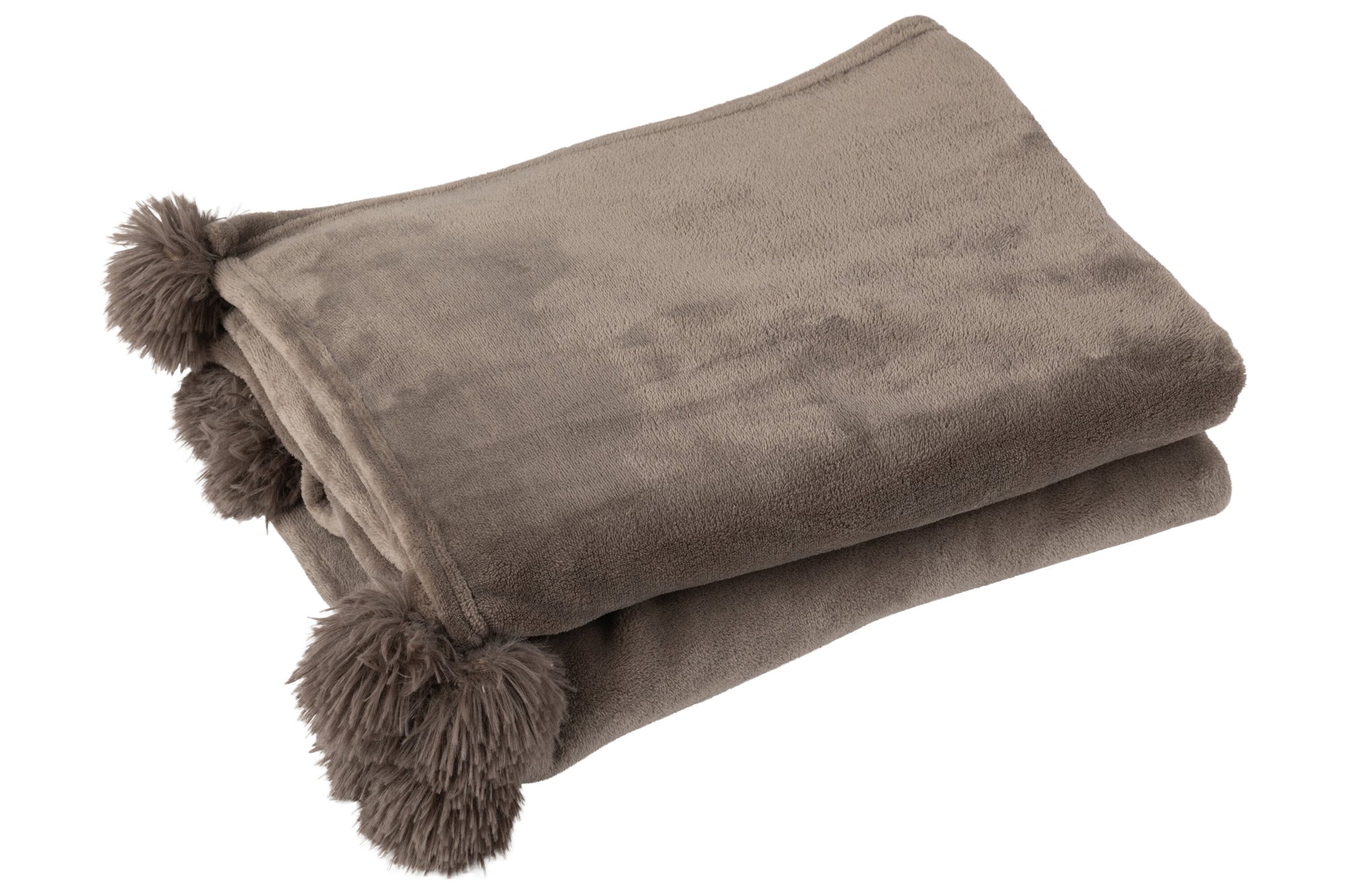 J-LINE PLAID POMPOM POLYESTER DONKER TAUPE - Tuincentrum Lopik