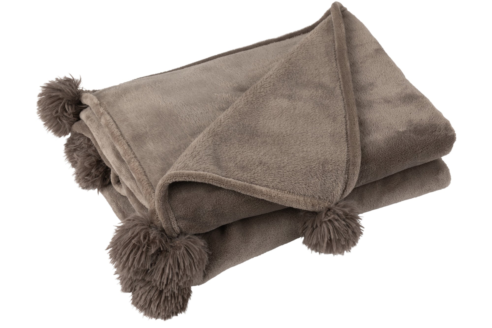 J-LINE PLAID POMPOM POLYESTER DONKER TAUPE - Tuincentrum Lopik