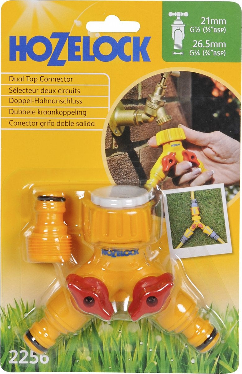 DUBBELE KRAANAANSLUITING 3/4" EN 1/2"