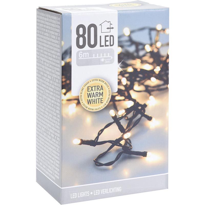 Kerstverlichting 80 Led- 6M - Extra Warm Wit - Timer - Lichtfuncties - Geheugen - Buiten