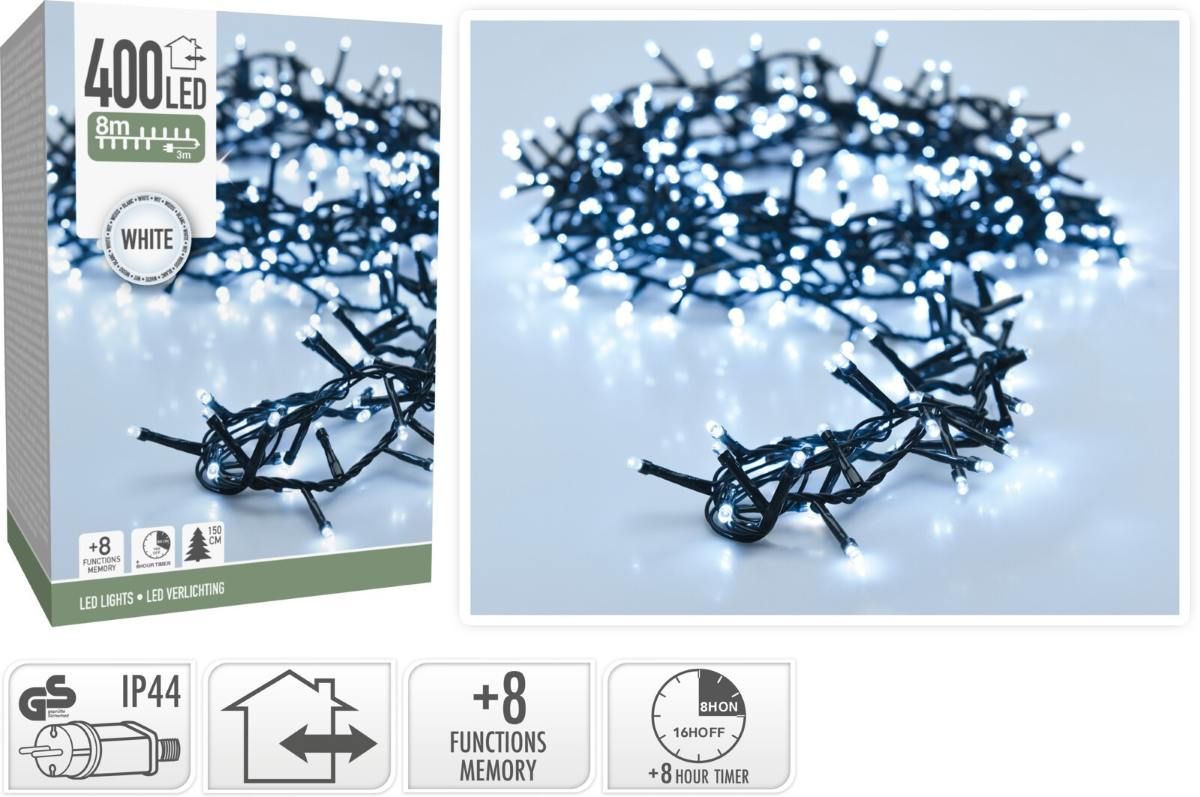 Microcluster - 400 Led - 8M - Wit - Timer - Lichtfuncties - Geheugen - Buiten