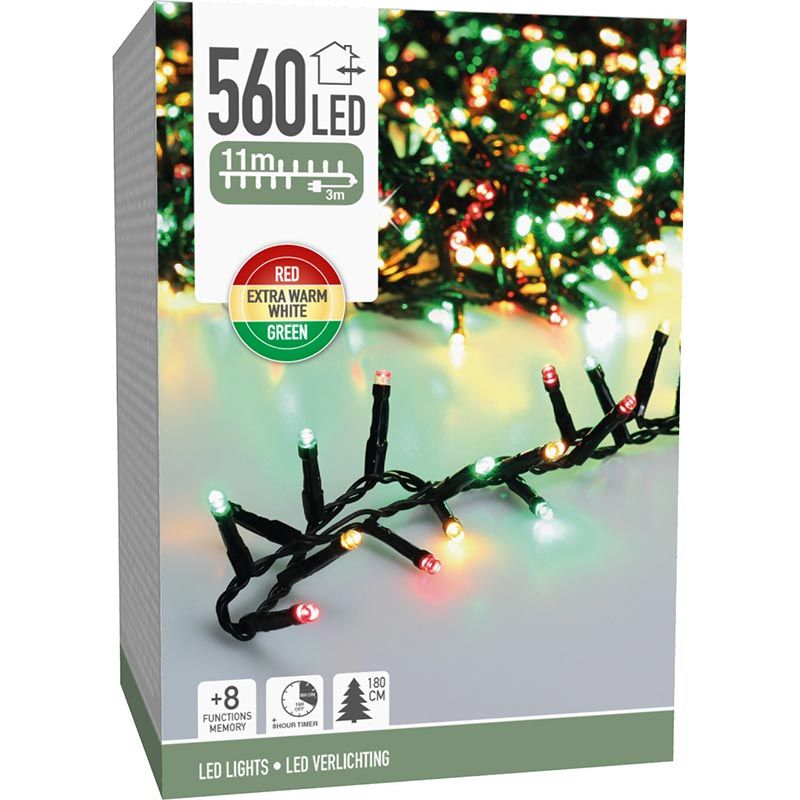 Microcluster - 560 Led - 11M - Three Tone Traditional - Timer - Lichtfuncties - Geheugen - Buiten