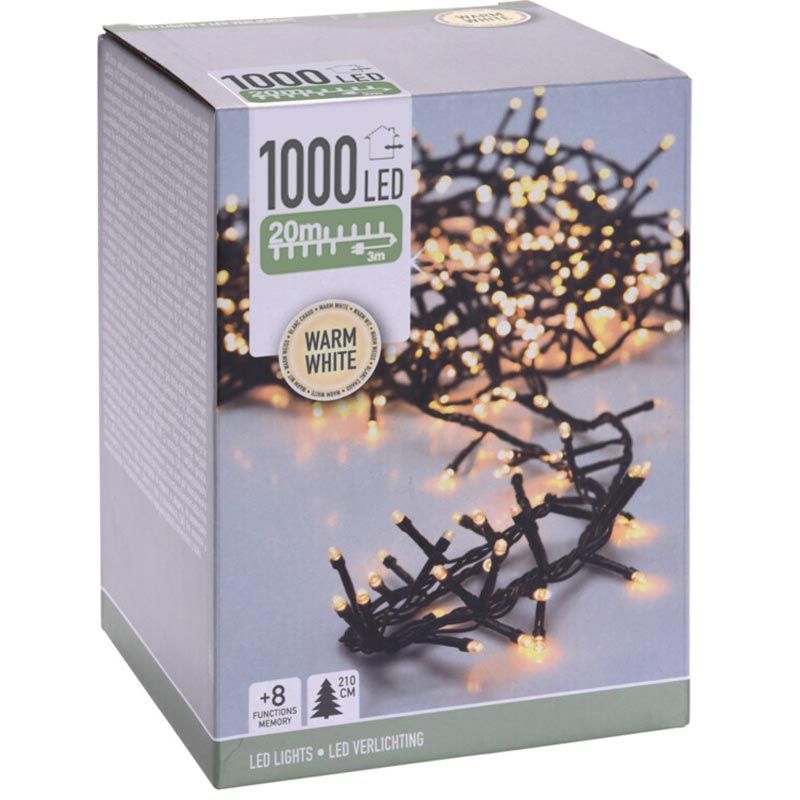 Microcluster - 1000 Led - 20M - Warm Wit - Timer - Lichtfuncties - Geheugen - Buiten