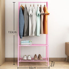Ceruzo Kledingrek Met Schoenenrek - Metaal - Pink - 152 Cm Hoog - 60 Cm Breed