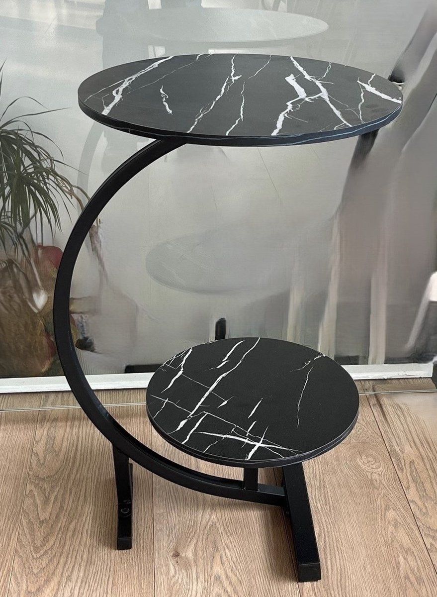 Ceruzo Bijzettafel - Dubbel Tafelblad - Zwart Gemarmerd Blad