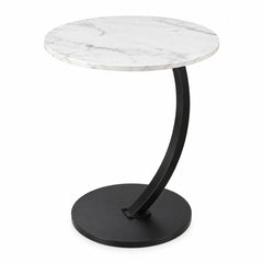 Ceruzo Bijzettafel - Wit Gemarmerd Blad - Rond 40 Cm - Hoog 60 Cm