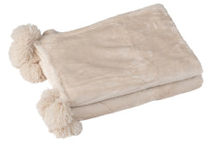 J-LINE PLAID POMPOM POLYESTER LICHT BEIGE - Tuincentrum Lopik