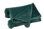 J-LINE PLAID POMPOM POLYESTER DONKERGROEN 170 X 130 CM