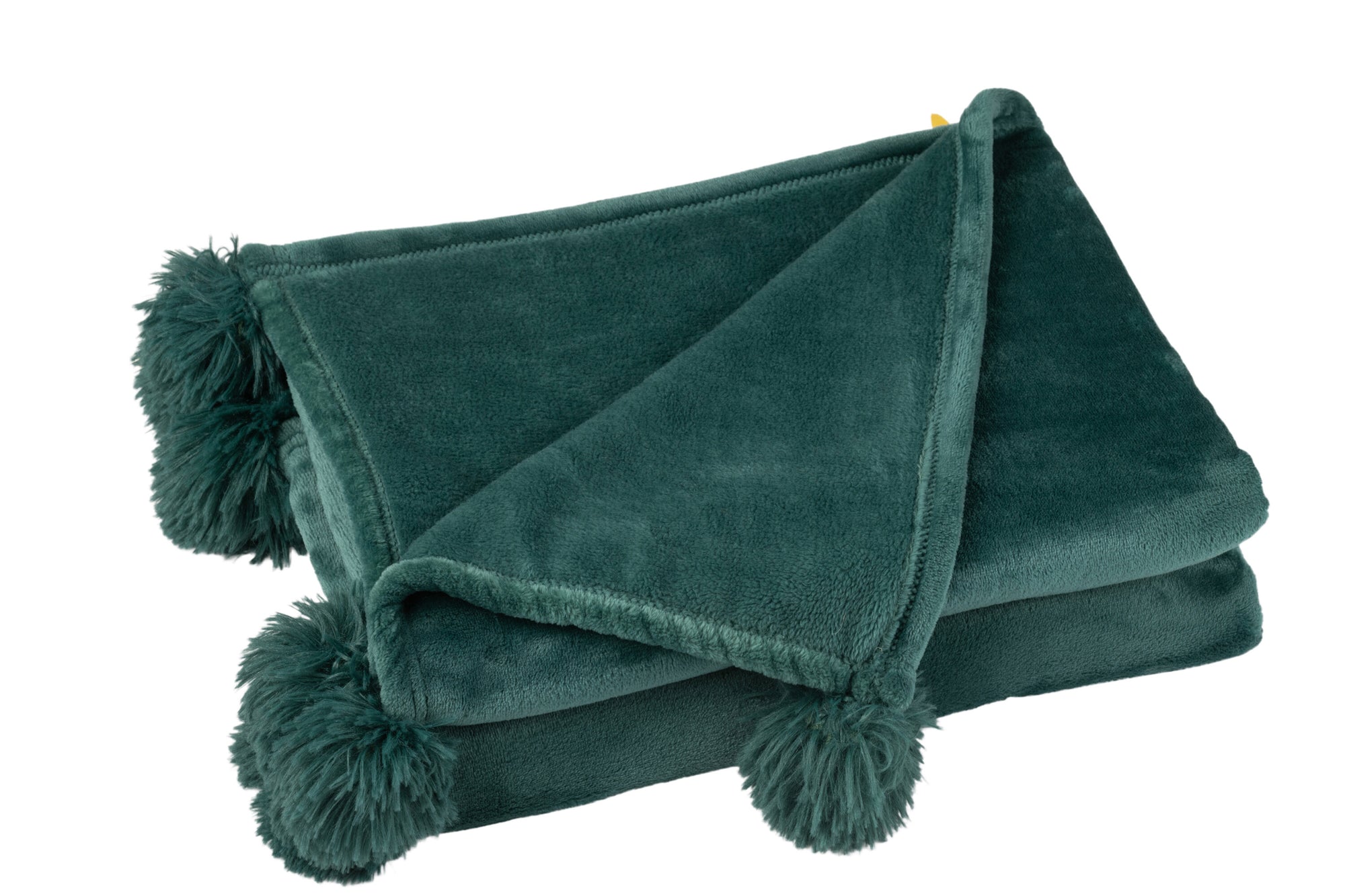 J-LINE PLAID POMPOM POLYESTER DONKERGROEN 170 X 130 CM
