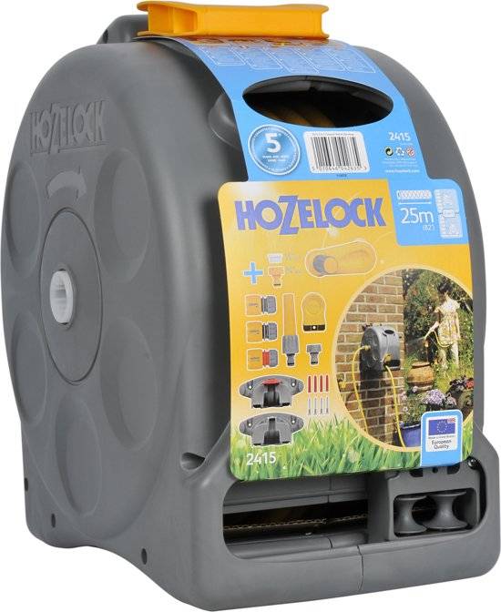  COMPACT REEL + WANDHOUDER 2-IN-1 INCL. 25M SLANG, KOPPELINGEN EN TUINSPUIT